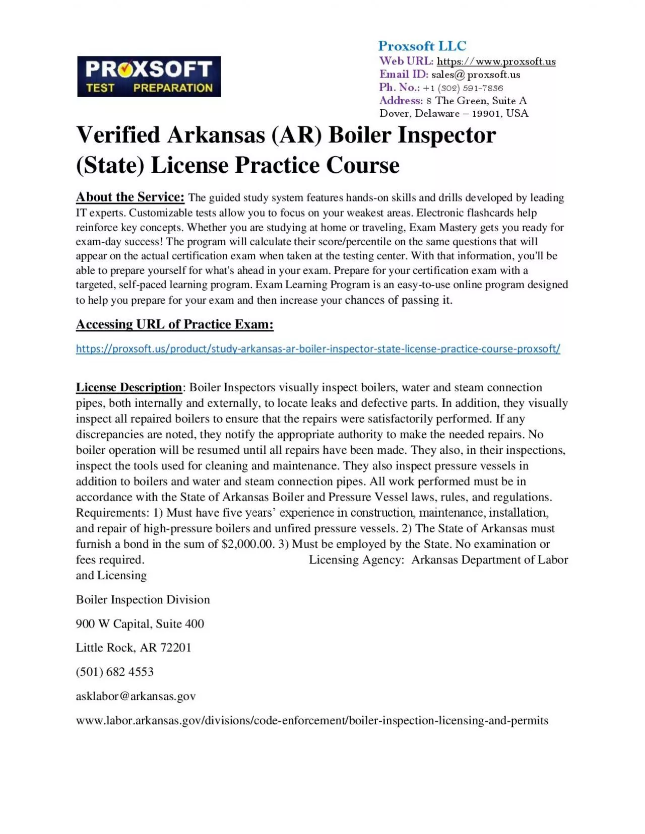 Verified Arkansas (AR) Boiler Inspector (State) License Practice Course