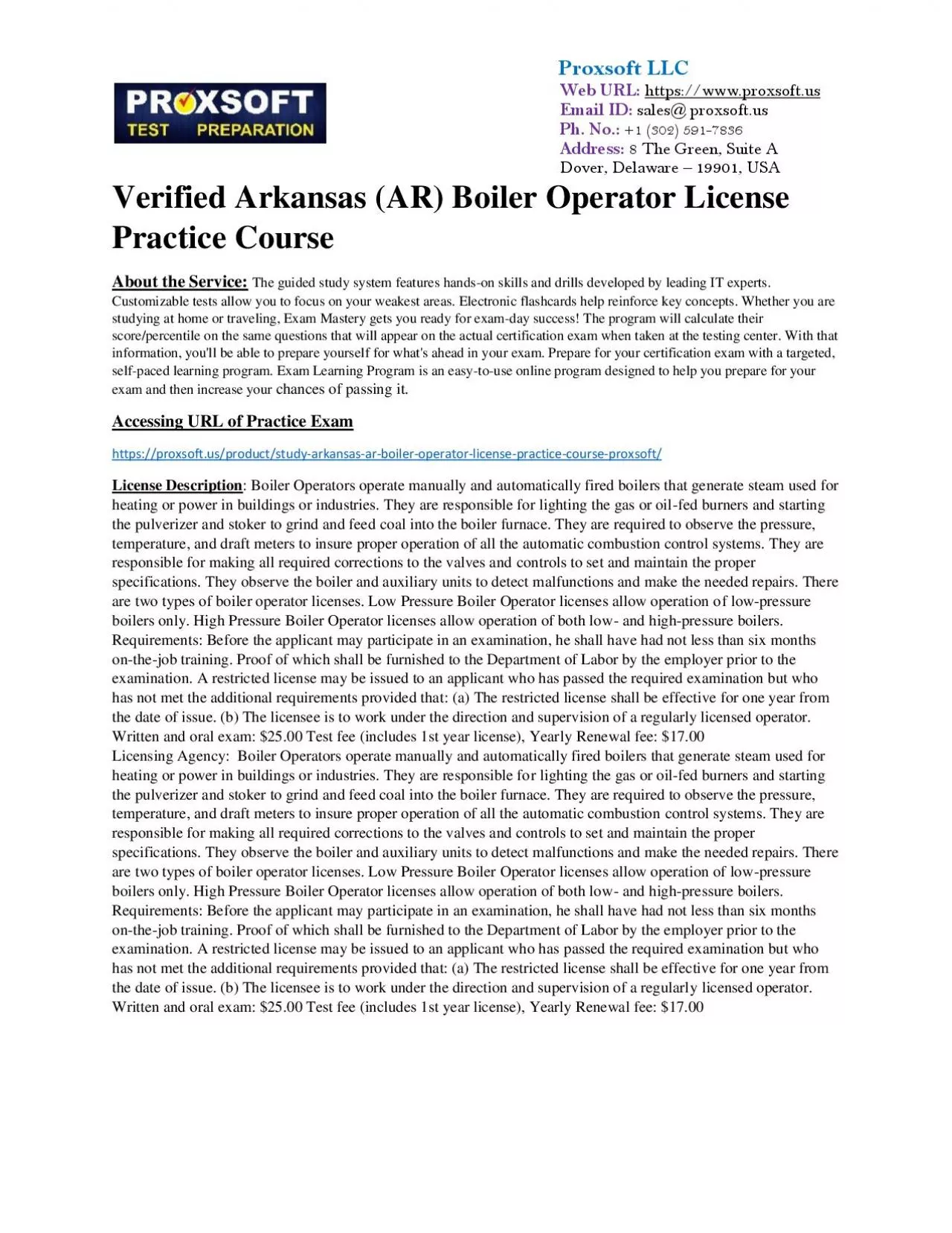 Verified Arkansas (AR) Boiler Operator License Practice Course