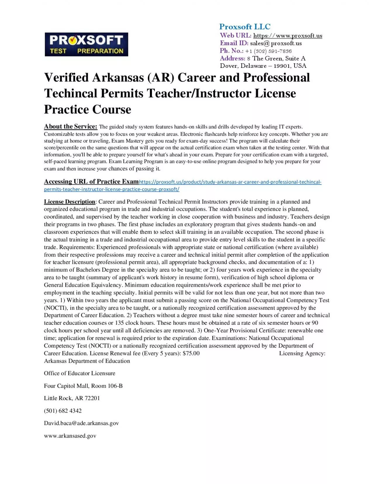 PDF-Verified Arkansas (AR) Career and Professional Techincal Permits Teacher/Instructor License