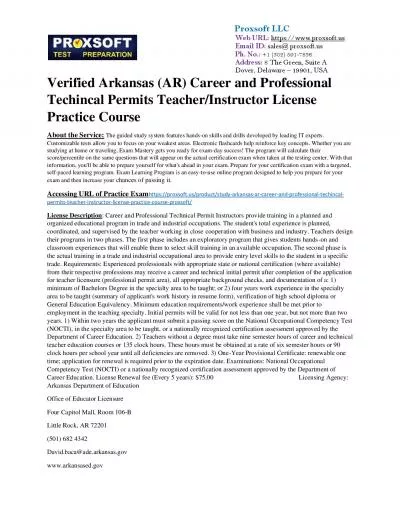 Verified Arkansas (AR) Career and Professional Techincal Permits Teacher/Instructor License Practice Course