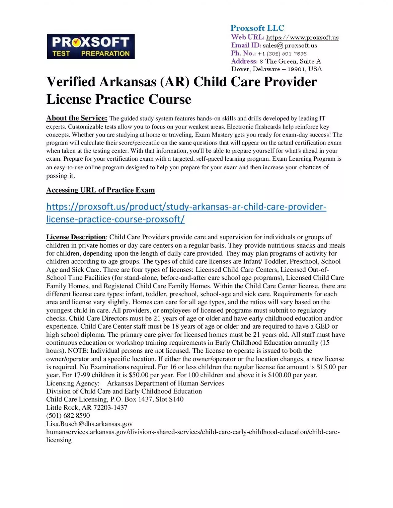 PDF-Verified Arkansas (AR) Child Care Provider License Practice Course