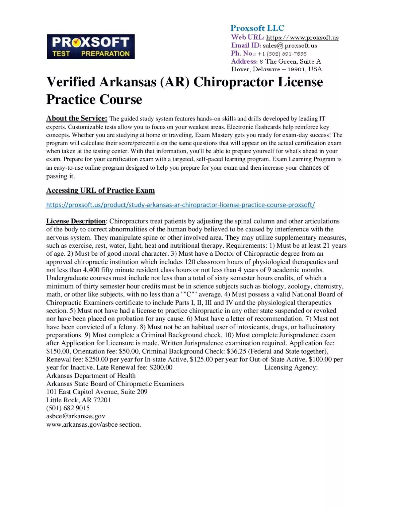 PDF-Verified Arkansas (AR) Chiropractor License Practice Course