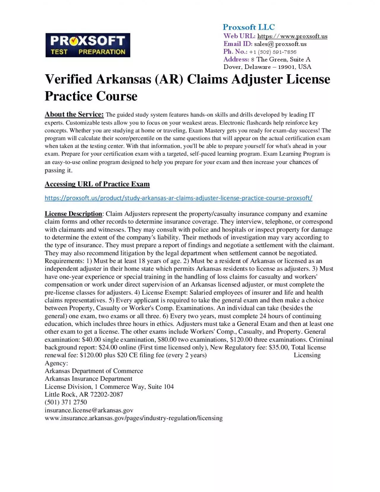 PDF-Verified Arkansas (AR) Claims Adjuster License Practice Course