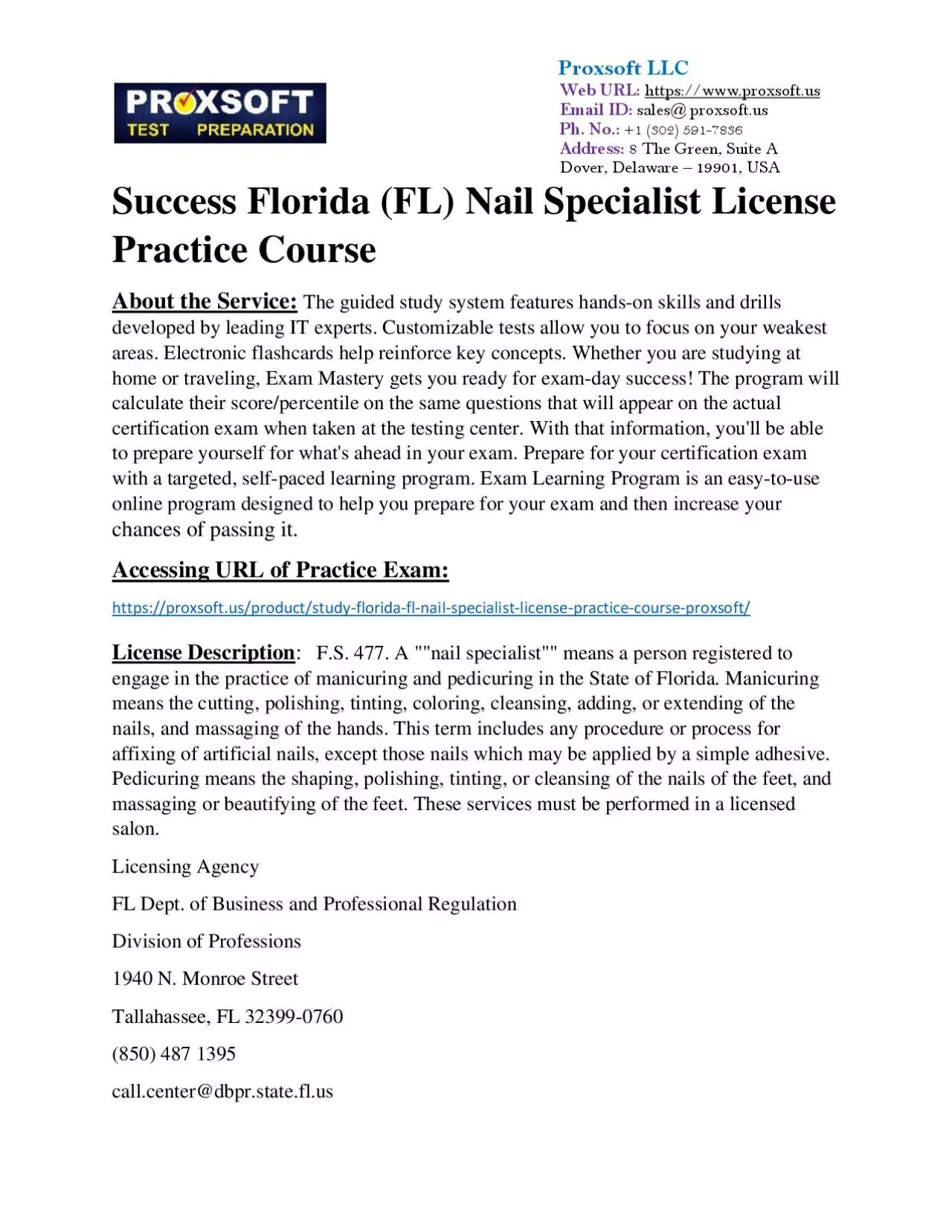 PDF-Success Florida (FL) Nail Specialist License Practice Course