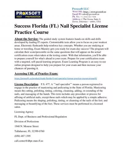 Success Florida (FL) Nail Specialist License Practice Course