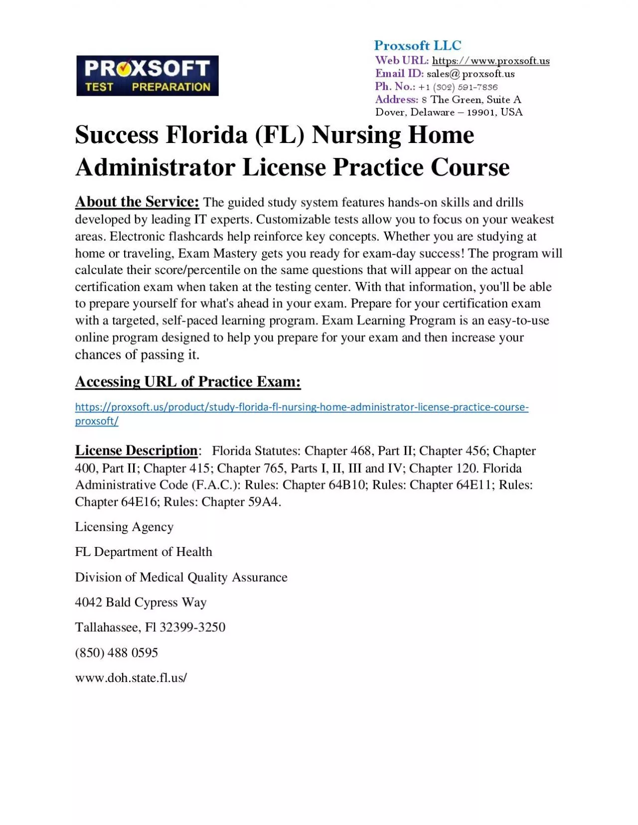 PDF-Success Florida (FL) Nursing Home Administrator License Practice Course