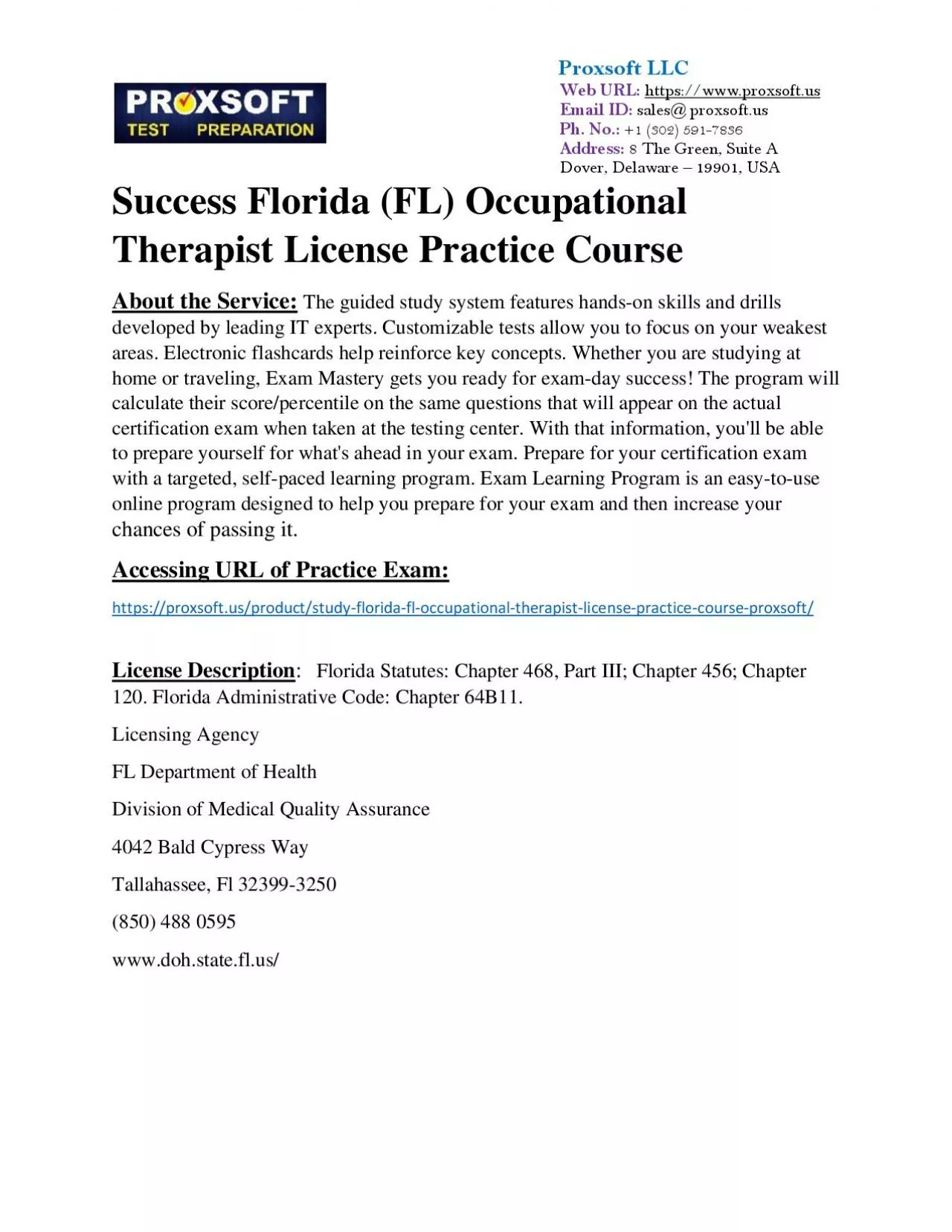 PDF-Success Florida (FL) Occupational Therapist License Practice Course