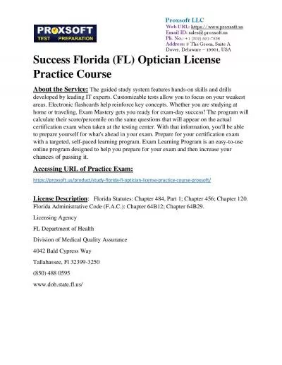 Success Florida (FL) Optician License Practice Course