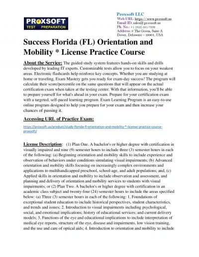 Success Florida (FL) Orientation and Mobility * License Practice Course