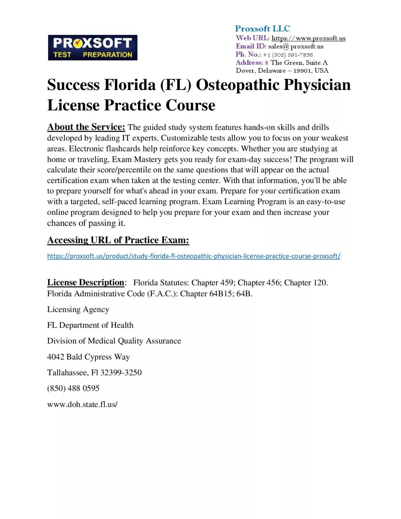 Success Florida (FL) Osteopathic Physician License Practice Course