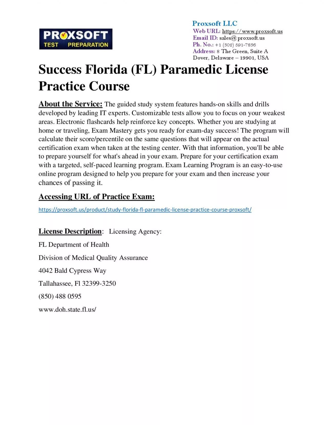 PDF-Success Florida (FL) Paramedic License Practice Course