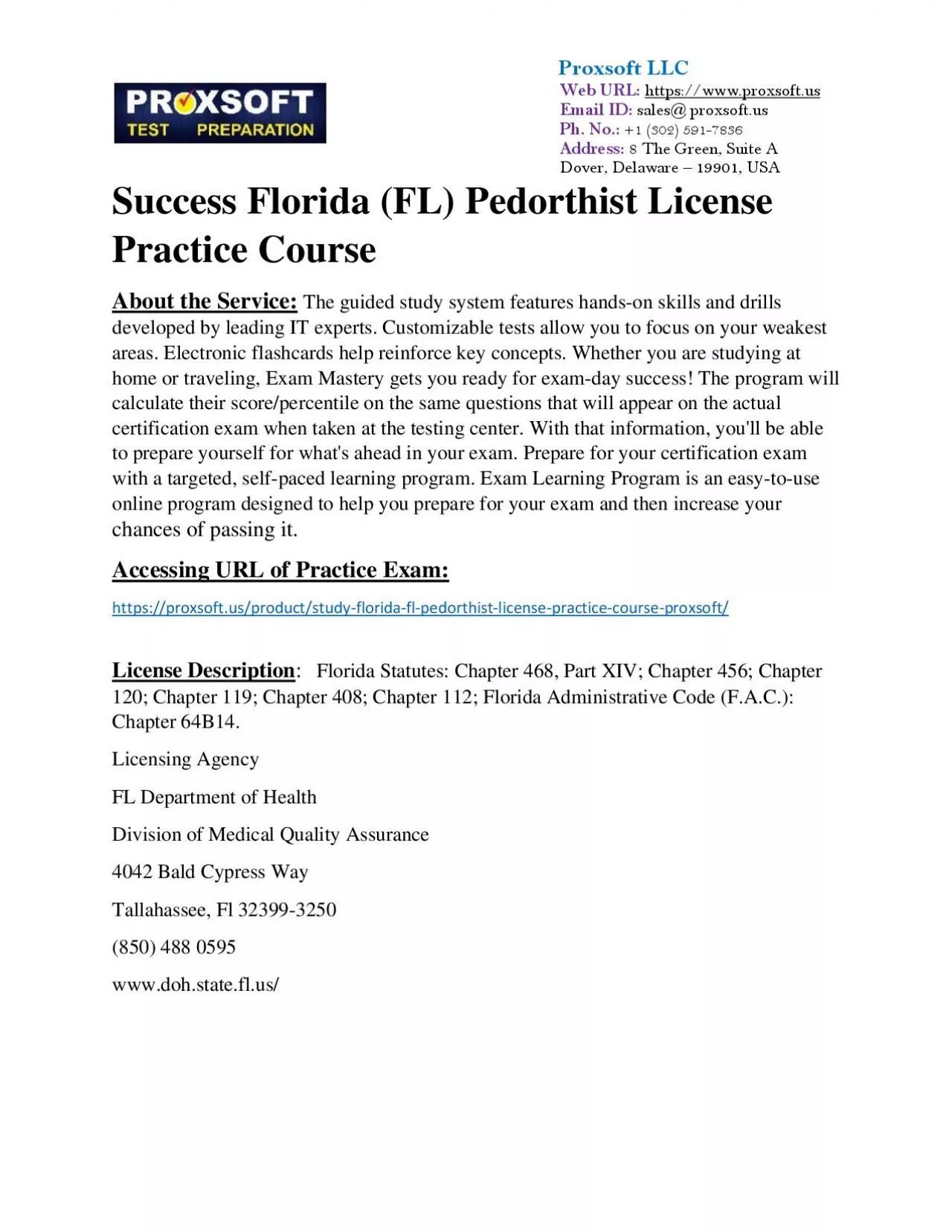 PDF-Success Florida (FL) Pedorthist License Practice Course