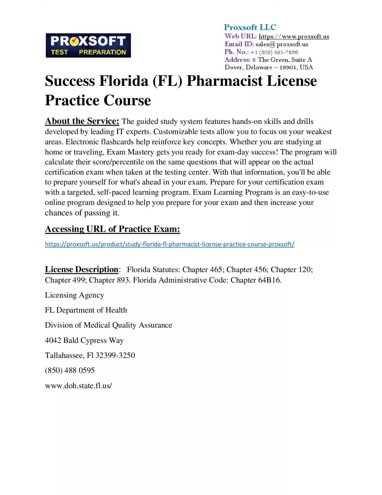 PDF-Success Florida (FL) Pharmacist License Practice Course