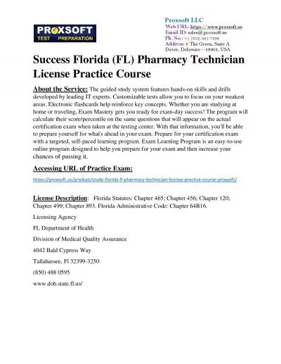 Success Florida (FL) Pharmacy Technician License Practice Course