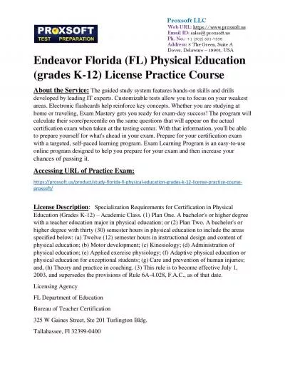 Endeavor Florida (FL) Physical Education (grades K-12) License Practice Course