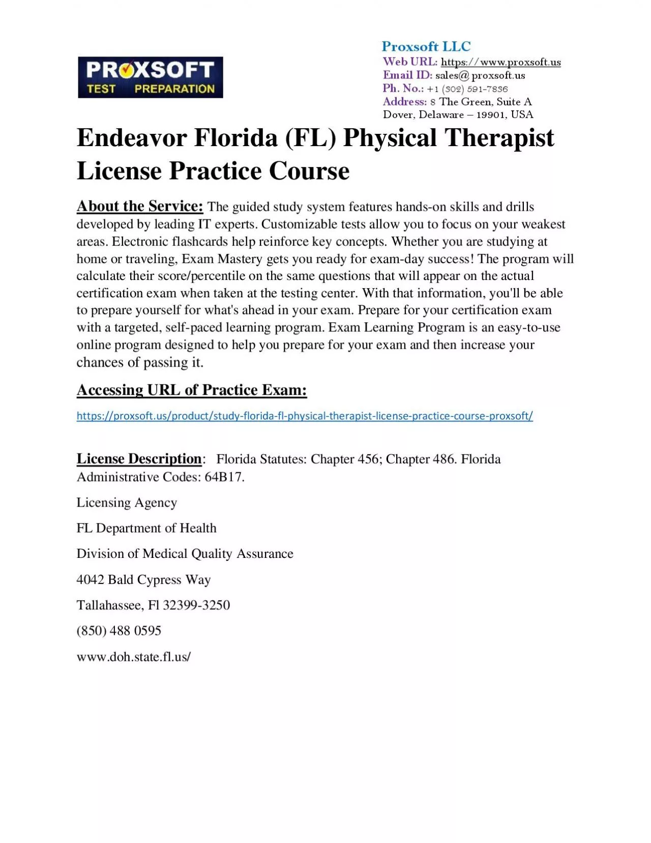 PDF-Endeavor Florida (FL) Physical Therapist License Practice Course