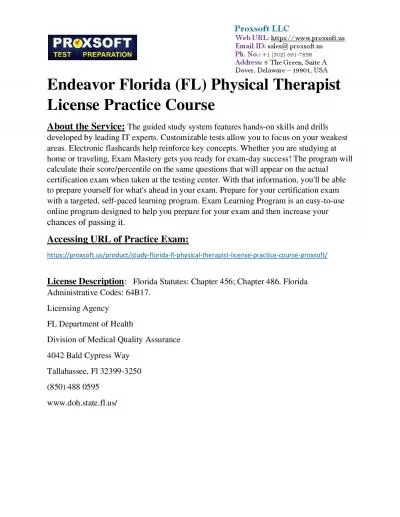 Endeavor Florida (FL) Physical Therapist License Practice Course