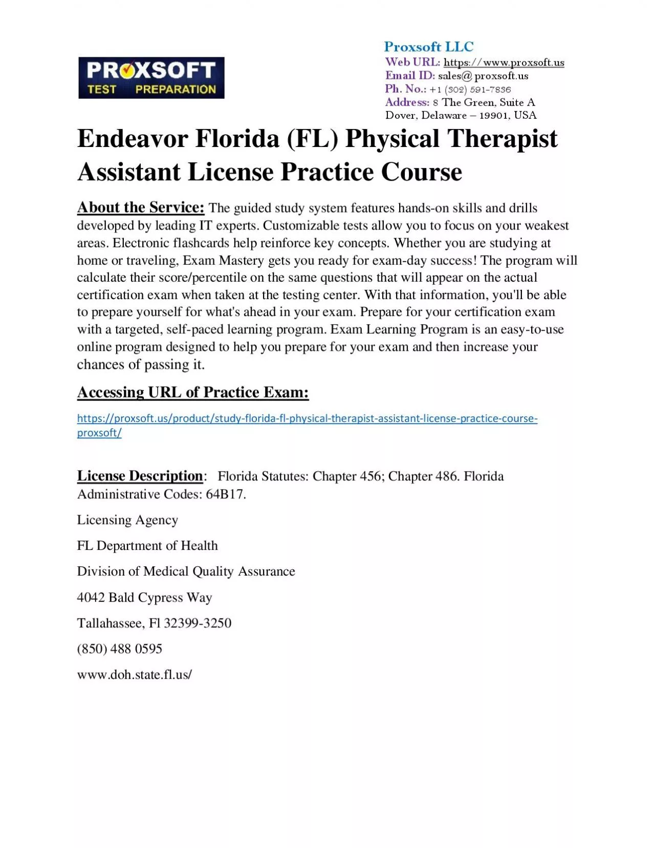 PDF-Endeavor Florida (FL) Physical Therapist Assistant License Practice Course