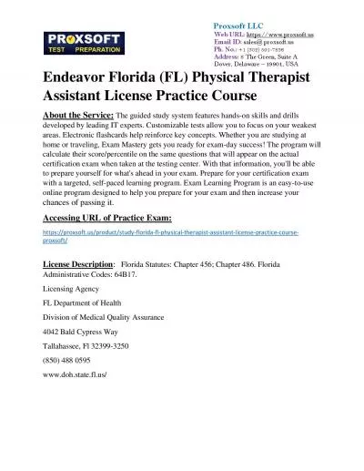 Endeavor Florida (FL) Physical Therapist Assistant License Practice Course