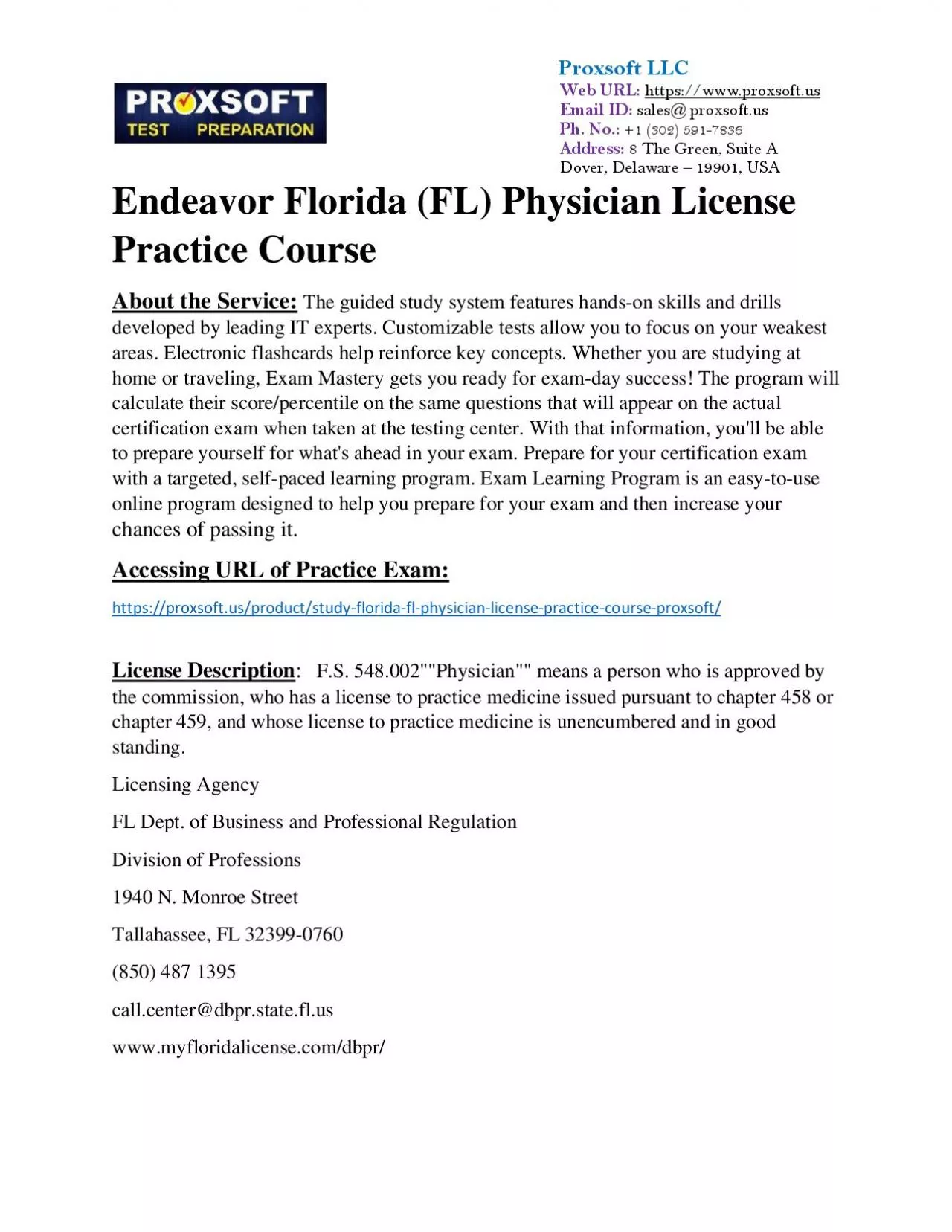 PDF-Endeavor Florida (FL) Physician License Practice Course