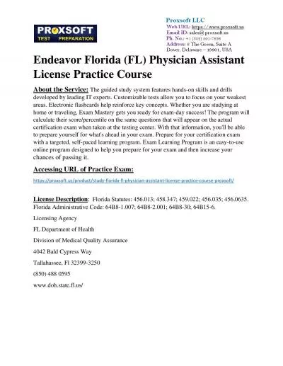 Endeavor Florida (FL) Physician Assistant License Practice Course