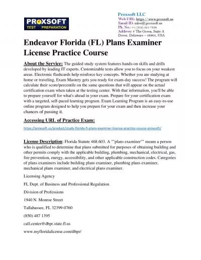 Endeavor Florida (FL) Plans Examiner License Practice Course