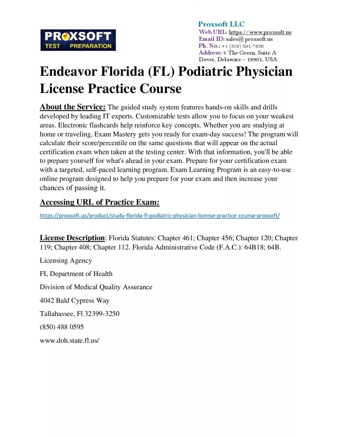 PDF-Endeavor Florida (FL) Podiatric Physician License Practice Course