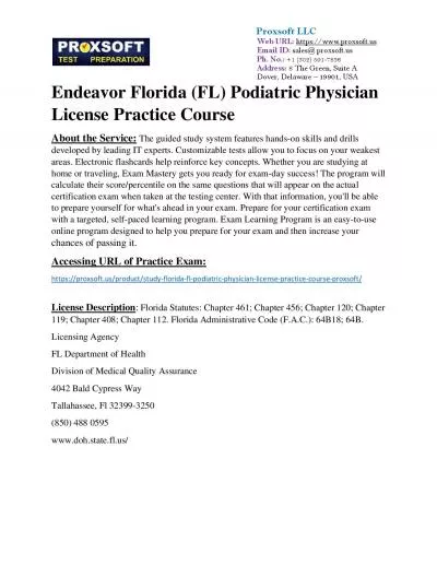 Endeavor Florida (FL) Podiatric Physician License Practice Course