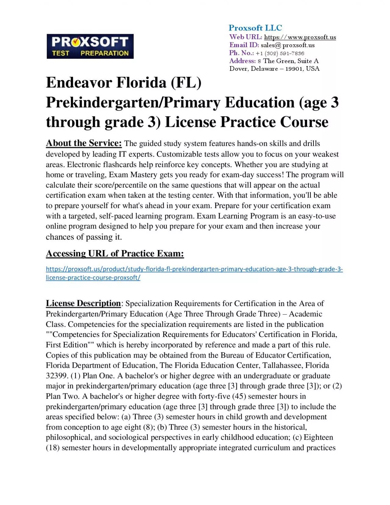 PDF-Endeavor Florida (FL) Prekindergarten/Primary Education (age 3 through grade 3) License