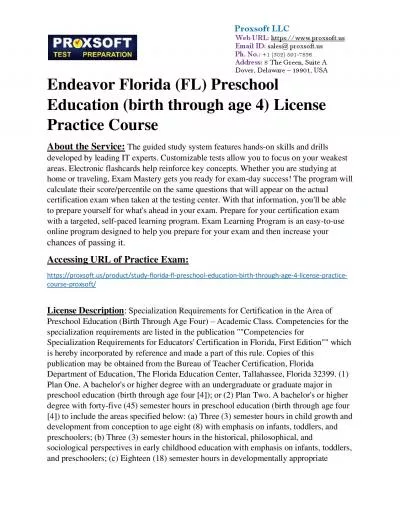 Endeavor Florida (FL) Preschool Education (birth through age 4) License Practice Course