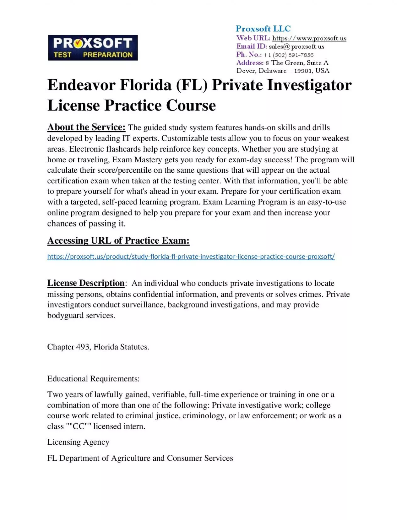 PDF-Endeavor Florida (FL) Private Investigator License Practice Course