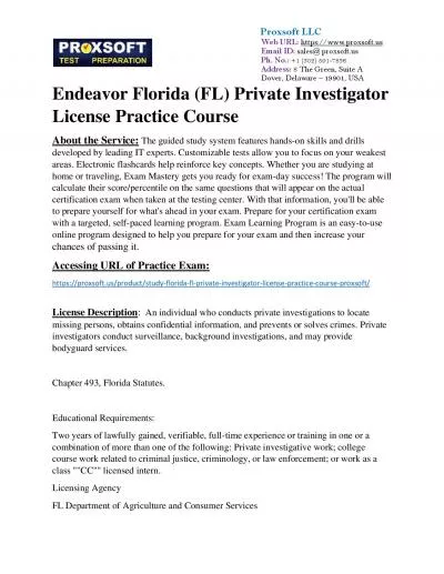 Endeavor Florida (FL) Private Investigator License Practice Course