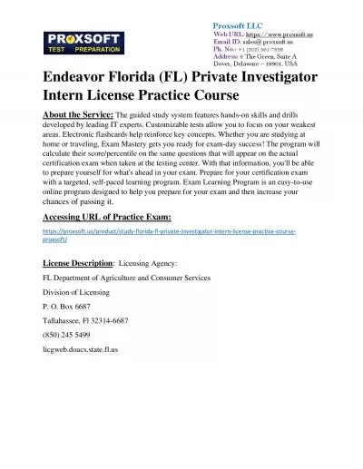 Endeavor Florida (FL) Private Investigator Intern License Practice Course