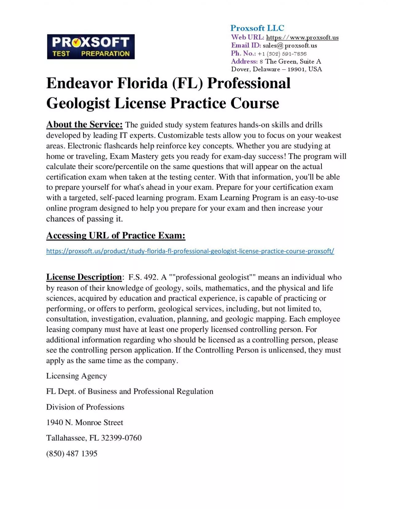 PDF-Endeavor Florida (FL) Professional Geologist License Practice Course