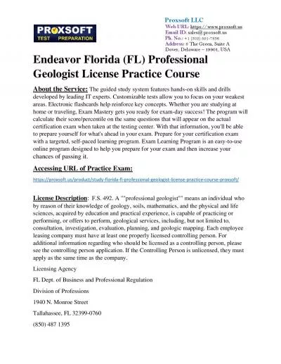 Endeavor Florida (FL) Professional Geologist License Practice Course