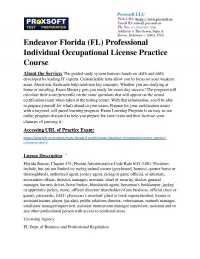 Endeavor Florida (FL) Professional Individual Occupational License Practice Course