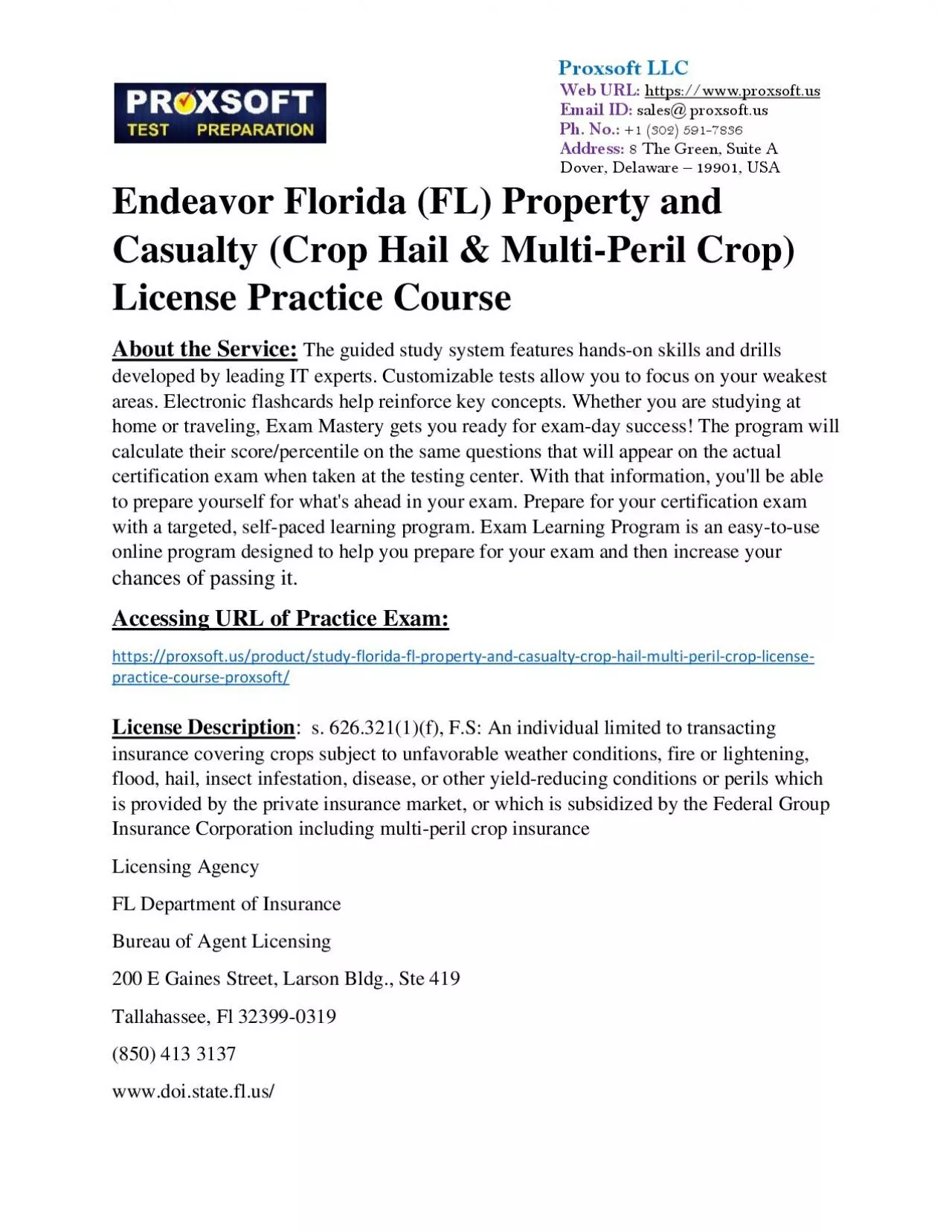 Endeavor Florida (FL) Property and Casualty (Crop Hail & Multi-Peril Crop) License Practice