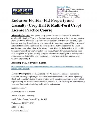 Endeavor Florida (FL) Property and Casualty (Crop Hail & Multi-Peril Crop) License Practice