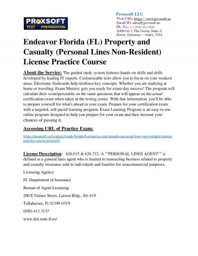 Endeavor Florida (FL) Property and Casualty (Personal Lines Non-Resident) License Practice
