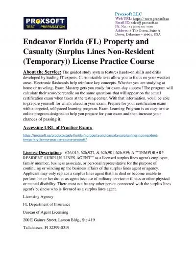 Endeavor Florida (FL) Property and Casualty (Surplus Lines Non-Resident (Temporary)) License