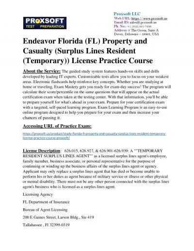 Endeavor Florida (FL) Property and Casualty (Surplus Lines Resident (Temporary)) License