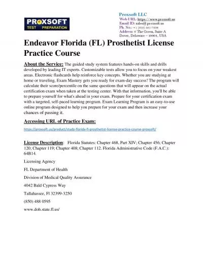 Endeavor Florida (FL) Prosthetist License Practice Course