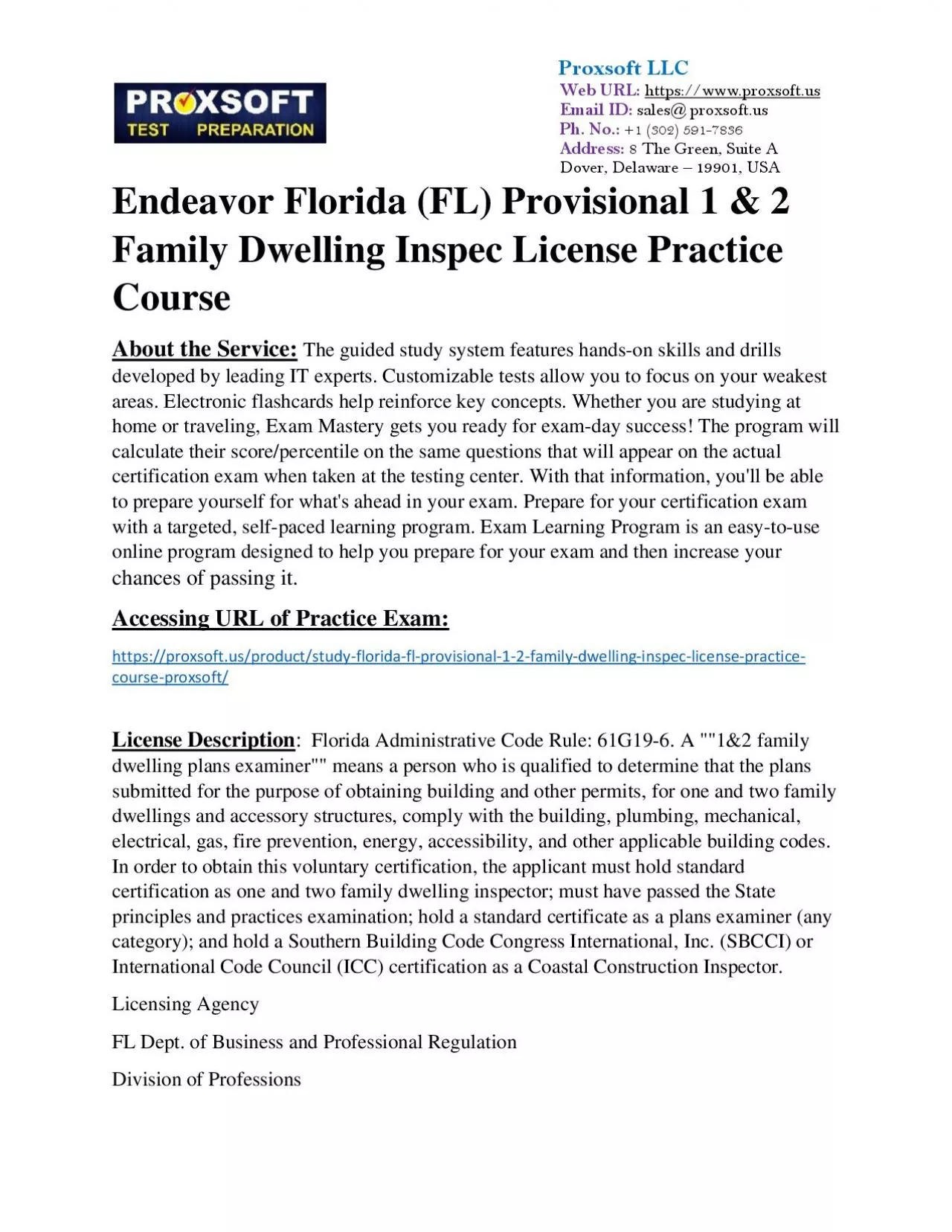 PDF-Endeavor Florida (FL) Provisional 1 & 2 Family Dwelling Inspec License Practice Course