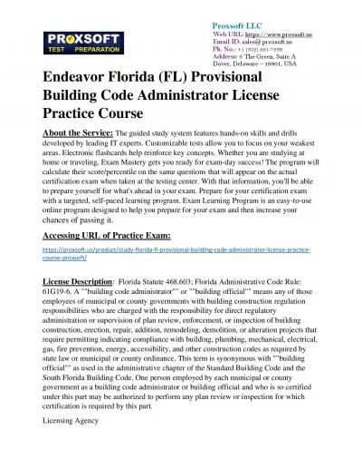 Endeavor Florida (FL) Provisional Building Code Administrator License Practice Course