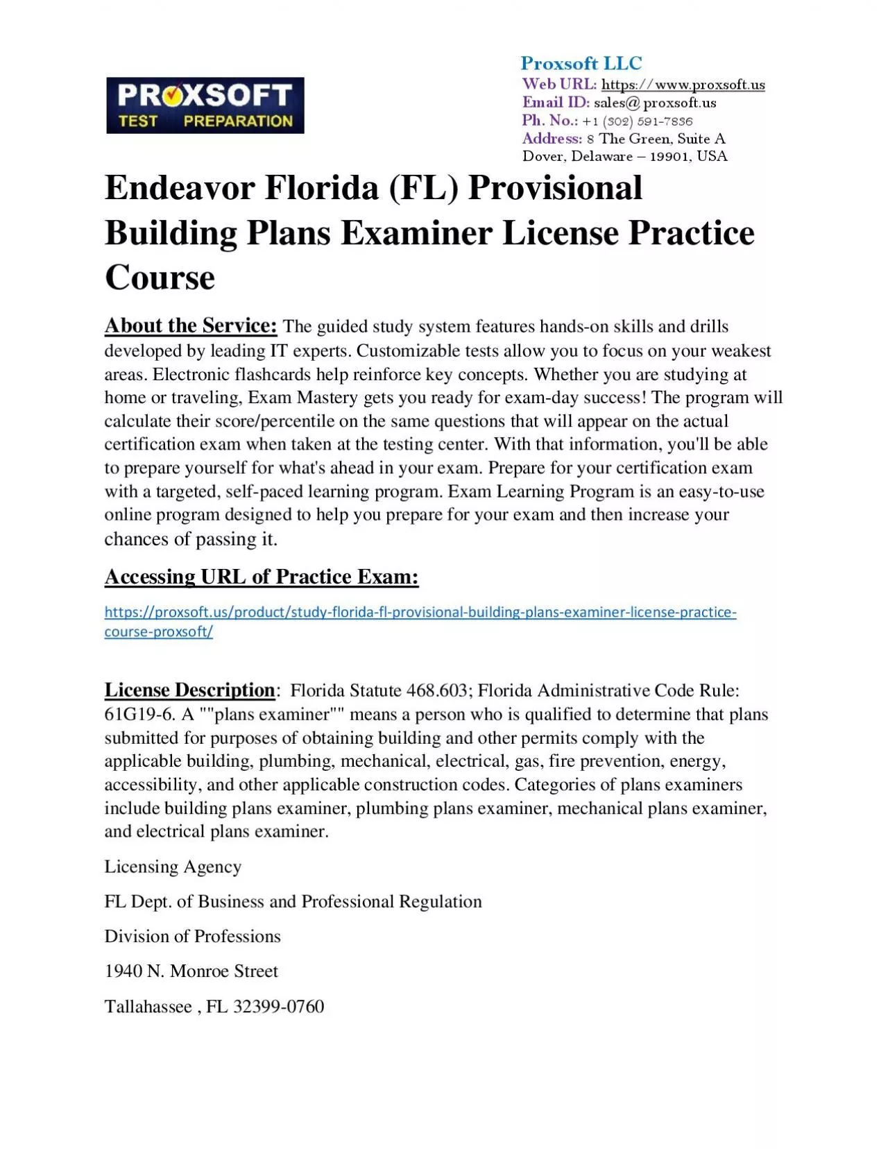 PDF-Endeavor Florida (FL) Provisional Building Plans Examiner License Practice Course