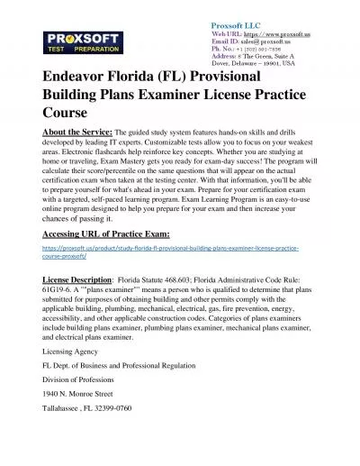 Endeavor Florida (FL) Provisional Building Plans Examiner License Practice Course