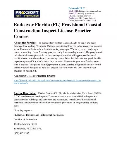 Endeavor Florida (FL) Provisional Coastal Construction Inspect License Practice Course