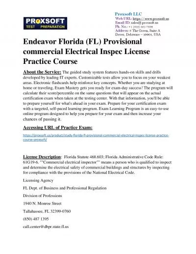 Endeavor Florida (FL) Provisional commercial Electrical Inspec License Practice Course