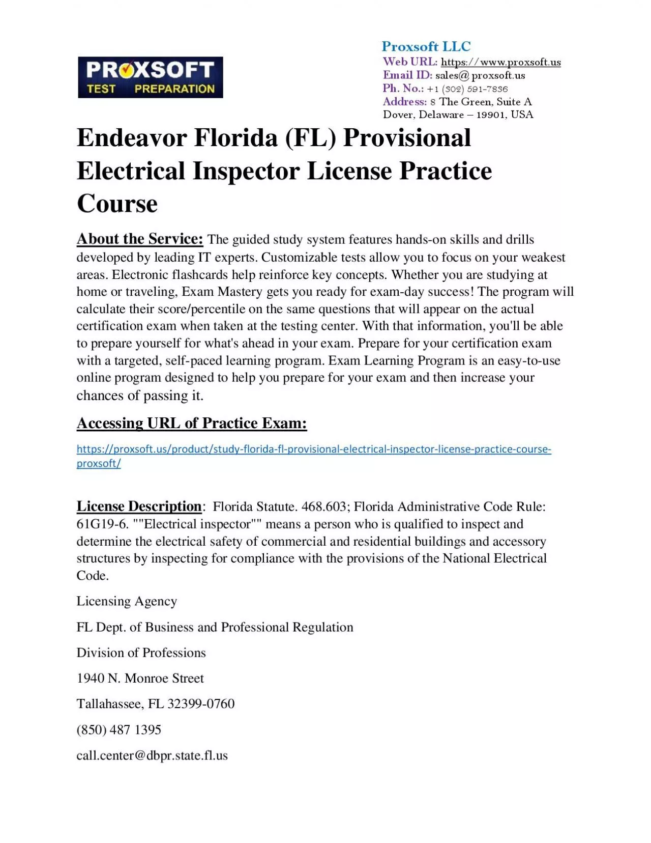 PDF-Endeavor Florida (FL) Provisional Electrical Inspector License Practice Course