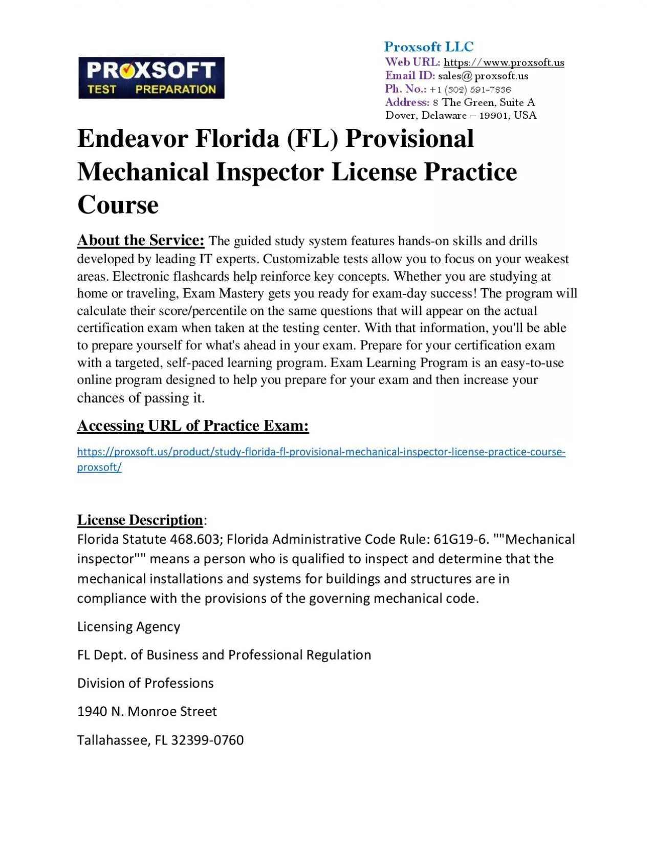 PDF-Endeavor Florida (FL) Provisional Mechanical Inspector License Practice Course